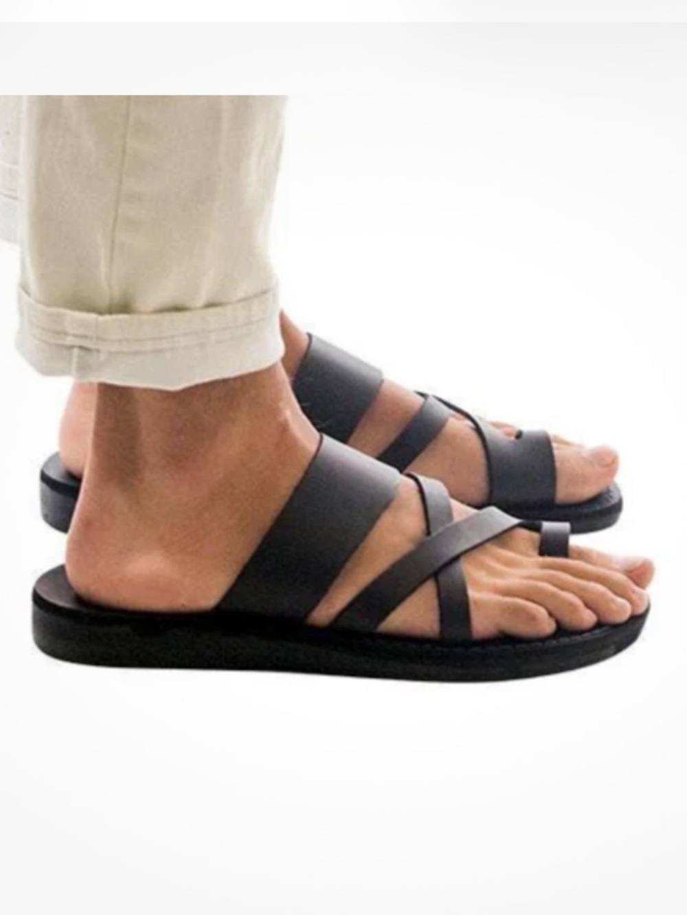 Jerusalem The Good Shepherd Men's Black Leather Jesus Sandals Sz 10